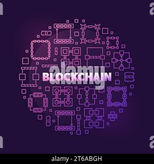 Illustration colorée ronde de vecteur de concept blockchain ou bannière faite avec des icônes de contour de chaîne de blocs sur fond sombre Illustration de Vecteur