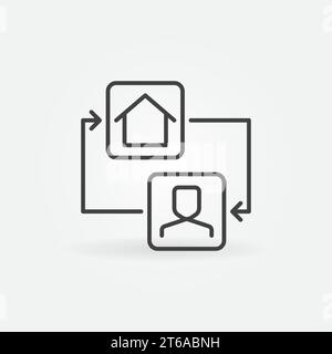 Travail en ligne à la maison concept de vecteur simple icône ou signe dans le style de contour Illustration de Vecteur