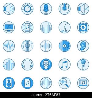 Collection d'icônes rondes vectorielles créatives sonores. Ensemble de signes bleus Music and Audio concept Illustration de Vecteur