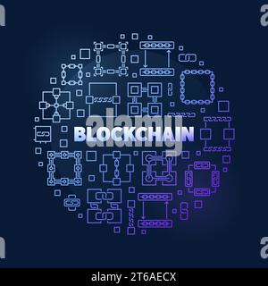 Block Chain concept bannière colorée ronde faite avec des icônes de ligne de chaîne de blocs. Illustration vectorielle Illustration de Vecteur