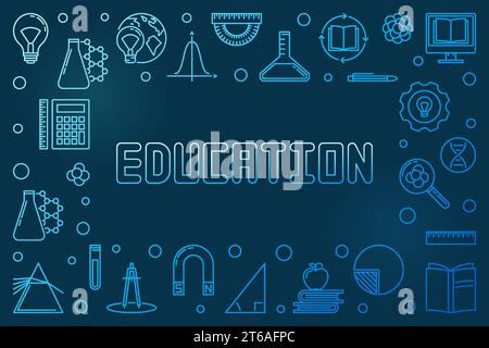 Vector Education concept cadre linéaire bleu horizontal - illustration ou bannière sur fond sombre Illustration de Vecteur