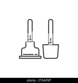 Piston de toilette et icône vectorielle de brosse ou symbole dans le style de ligne mince Illustration de Vecteur