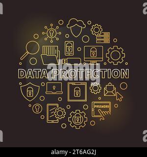 Concept rond de vecteur de protection des données illustration dorée linéaire sur fond sombre Illustration de Vecteur