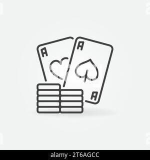 Jetons de poker avec paire d'as vecteur icône simple ou signe dans le style de contour Illustration de Vecteur