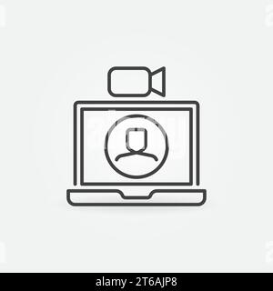 Chat vidéo ou conférence sur ordinateur portable contour icône de concept vectoriel ou élément de conception Illustration de Vecteur