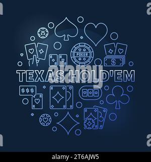 Vector Texas Holdem illustration bleue ronde. Bannière de concept circulaire de jeu de cartes de poker sur fond sombre Illustration de Vecteur
