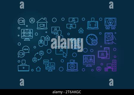 Bannière horizontale bleue linéaire de vidéoconférence. Illustration de contour de concept de webinaire vectoriel sur fond sombre Illustration de Vecteur