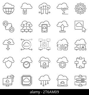 Ensemble d'icônes de contour de Cloud Computing - stockage de nuage vectoriel et symboles linéaires de concept de technologie informatique Illustration de Vecteur