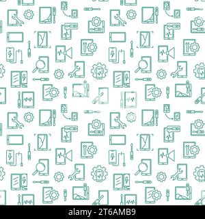 Tablette et téléphone Repair Vector concept mince ligne sans couture motif ou arrière-plan Illustration de Vecteur