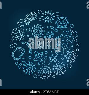 Maladie à coronavirus dans le vecteur britannique rond Covid-19 concept illustration de ligne bleue sur fond sombre Illustration de Vecteur