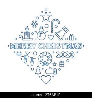 Joyeux Noël 2020 concept carte de voeux dans le style de ligne mince. Illustration vectorielle Illustration de Vecteur