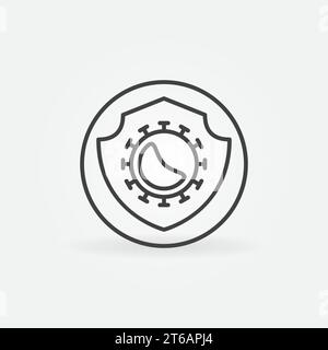 Virus et Shield dans le cercle vecteur icône ou symbole de concept dans le style de ligne mince Illustration de Vecteur