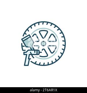 Icône ou signe coloré de vecteur de roue de voiture et de pistolet de pulvérisation de peinture Illustration de Vecteur