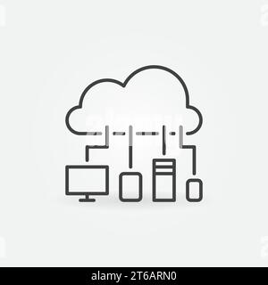 Cloud avec icône de concept de ligne mince vectorielle de périphériques ou élément de conception Illustration de Vecteur