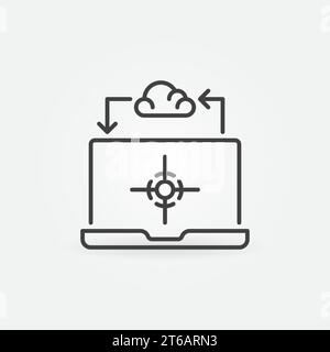 Jouer à des jeux sur ordinateur portable à distance à partir d'une icône de concept vectoriel de contour de nuage ou d'un élément de conception Illustration de Vecteur