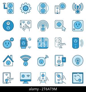 Jeu d'icônes colorées American Smart Socket - collection vectorielle de signes américains ou américains de prises intelligentes wi-fi Illustration de Vecteur
