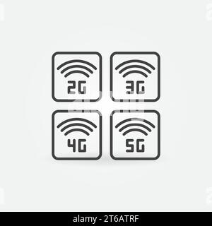 Technologie de réseau mobile 2G, 3G, 4G, 5G icône vectorielle dans le style de ligne mince Illustration de Vecteur