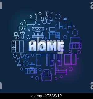Home vecteur rond mobilier et concept d'intérieur illustration linéaire colorée ou bannière Illustration de Vecteur