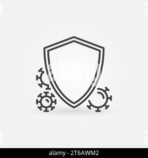 Icône linéaire Shield et virus ou bactéries. Symbole de contour de concept de vecteur de défense antibactérien ou élément de logo Illustration de Vecteur