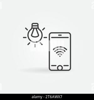 Ampoule intelligente connectée au smartphone via l'icône vectorielle wifi dans le style de contour Illustration de Vecteur