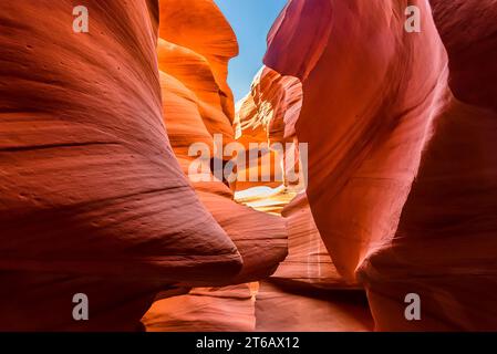 Une vue des éperons imbriqués dans le Lower Antelope Canyon, page, Arizona Banque D'Images