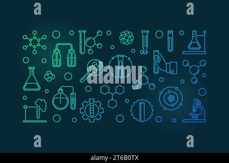 Vector Chemical Analysis illustration de contour coloré ou bannière sur fond sombre Illustration de Vecteur