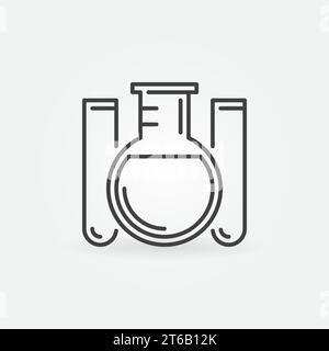 Icône du concept linéaire des flacons à fond rond et des tubes à essai - panneau pour verrerie chimique vectorielle de style ligne fine Illustration de Vecteur