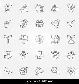 Jeu d'icônes de contour d'OGM - génie génétique vectoriel et symboles de concept d'ADN dans le style de ligne mince Illustration de Vecteur
