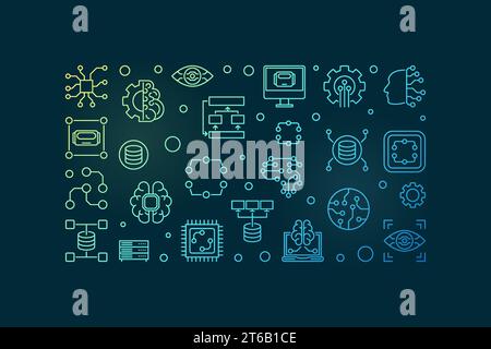 Vector machine Learning concept d'illustration horizontale en ligne mince colorée ou bannière sur fond sombre Illustration de Vecteur