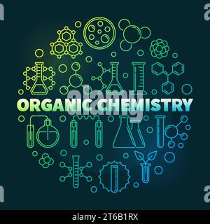 Illustration ronde de concept coloré de vecteur de chimie organique dans le style de contour sur fond sombre Illustration de Vecteur
