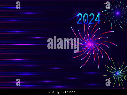 Joyeux nouvel an festival fantasy saluant feux d'artifice explosant des rayons lumineux lumière de fond abstrait fond d'écran illustration vectorielle Illustration de Vecteur