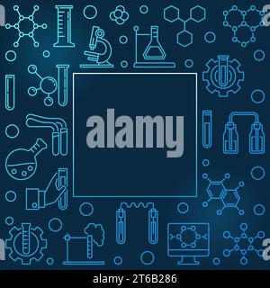 Vecteur de chimie illustration de contour carré moderne bleu avec cadre sur fond sombre Illustration de Vecteur
