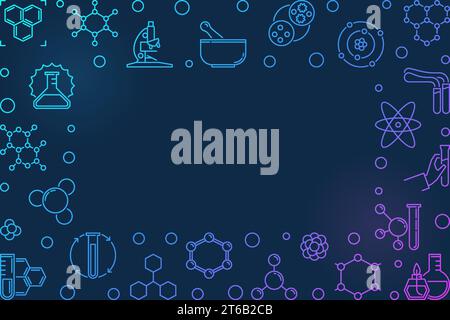 Cadre horizontal coloré de vecteur de chimie dans le style de contour sur fond sombre Illustration de Vecteur