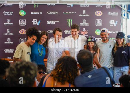 Recife, Brésil. 09 novembre 2023. La conférence de presse a eu lieu ce jeudi (09) pour présenter l'événement STU, dans la ville de Recife, qui aura lieu au Skate Park sur Rua da Aurora.=, entre le 10 et le 12 novembre. Crédit : Thiago Lemos/FotoArena/Alamy Live News Banque D'Images