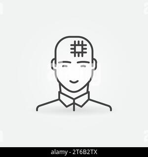 Homme avec puce d'ordinateur dans sa tête icône de concept de vecteur linéaire ou élément de logo Illustration de Vecteur