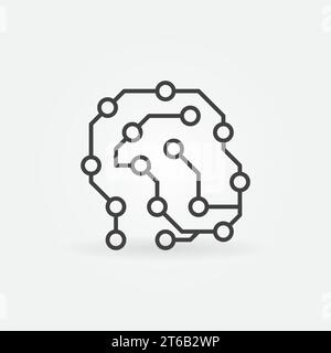 Tête humaine comme l'icône de concept de ligne mince de vecteur de carte de circuit imprimé ou élément de conception Illustration de Vecteur