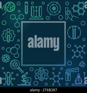 Vector Chemistry illustration carrée colorée avec des icônes linéaires chimiques et espace vide sur fond sombre Illustration de Vecteur