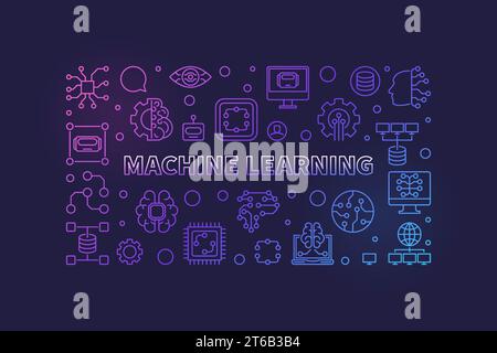 Machine Learning concept bannière de contour coloré - illustration horizontale vecteur ML sur fond sombre Illustration de Vecteur