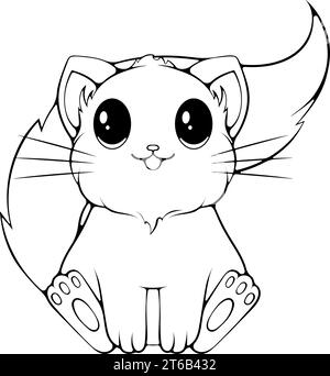 Mignon chat Kawaii assis Illustration de Vecteur