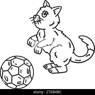 Chat jouant au football Coloriage isolé pour les enfants Illustration de Vecteur