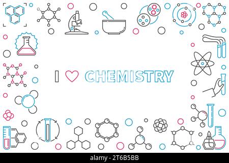 I Love Chemistry contour cadre horizontal ou arrière-plan avec espace vide pour votre texte Illustration de Vecteur