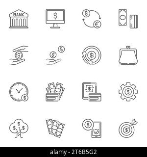 Icônes vectorielles de concept d'argent ou symboles dans le style de ligne mince Illustration de Vecteur