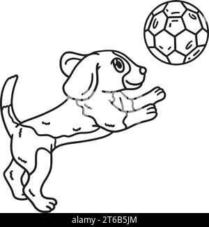 Chien jouant au football page de coloriage isolée pour les enfants Illustration de Vecteur