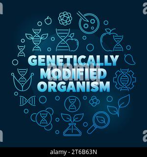 Illustration bleue de contour circulaire de vecteur d'organisme génétiquement modifié sur fond sombre Illustration de Vecteur