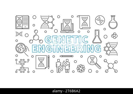 Bannière horizontale de contour de génie génétique. Illustration linéaire du concept de biotechnologie vectorielle Illustration de Vecteur