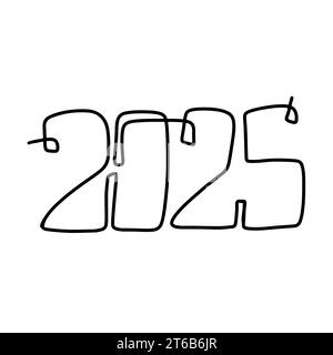 2025 ans en ligne simple. Un dessin au trait continu. Illustration vectorielle isolée sur fond blanc. Illustration de Vecteur