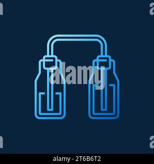 Bouteilles connectées icône moderne bleue. Symbole de contour de concept de verrerie de chimie de vecteur sur fond sombre Illustration de Vecteur