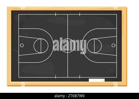 Tableau noir de basket-ball avec stratégie de jeu de craie, plan d'entraîneur. Lignes blanches à bord, formation, éducation. Illustration vectorielle Illustration de Vecteur