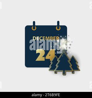 Conception de page de calendrier d'or pour le jour 24 décembre, veille de Noël - Illustration vectorielle, modèle de carte de voeux Illustration de Vecteur