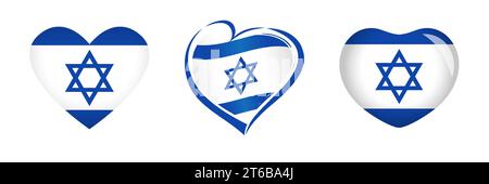 Ensemble d'icônes de l'amour pour Israël. Je me tiens avec Israël, symbole de coeur avec drapeau national. Illustration vectorielle Illustration de Vecteur